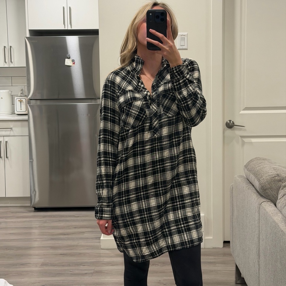 J. Crew Black and White Plaid Tunic Shirt